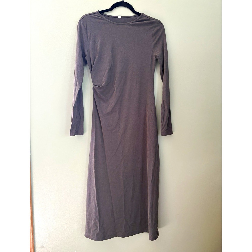 Anthropologie Daily Practice Women's Gray Ribbed Long Sleeve Midi Dress Small